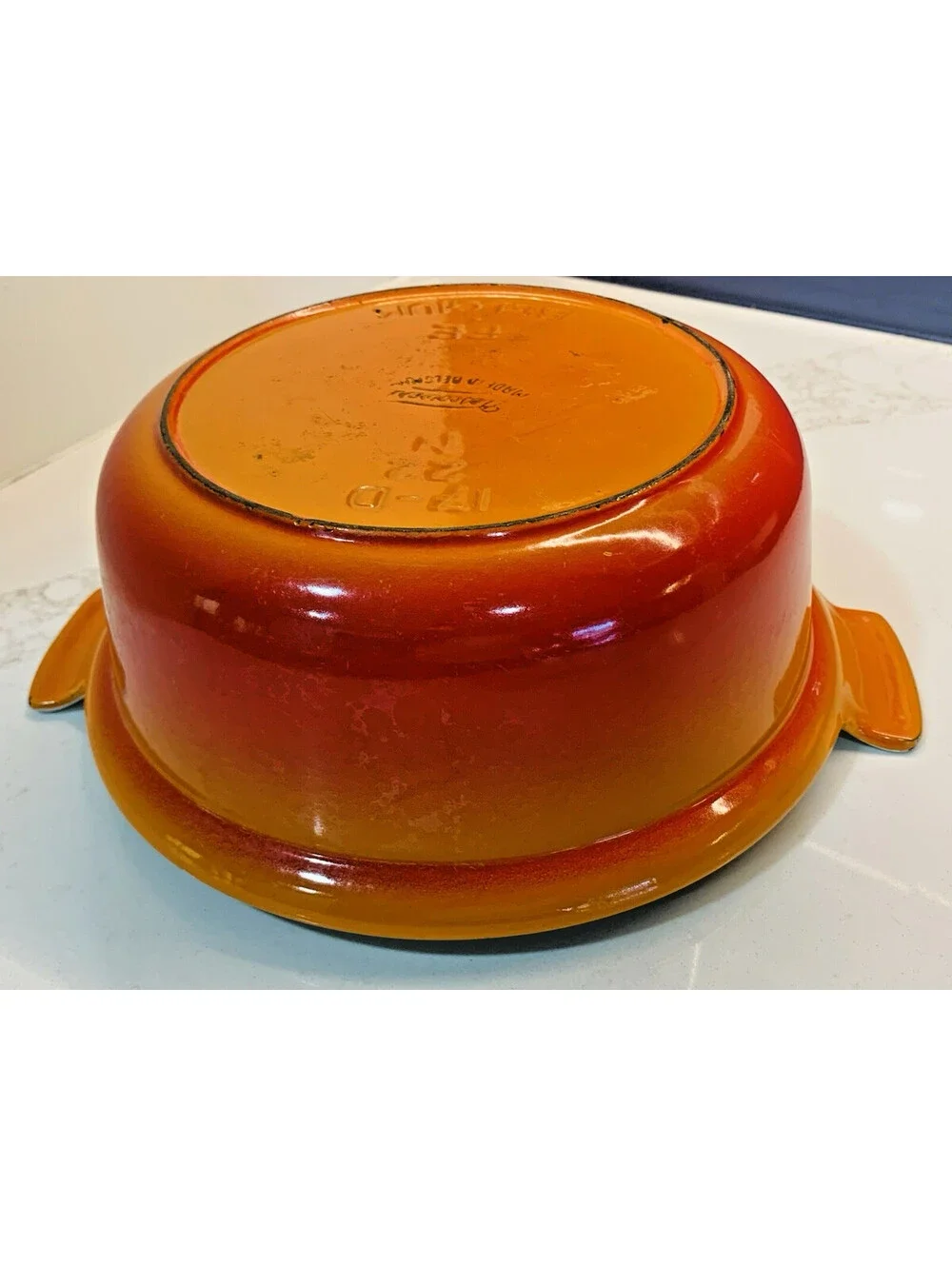 VTG MID MOD DESCOWARE DUTCH OVEN CAST IRON ENAMEL FLAME ORANGE 2QT 17-D 22 N